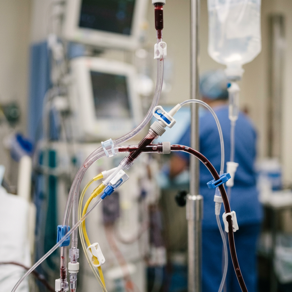 Specialized medical equipment tubing and gas delivery components used in blood-based clinical therapy